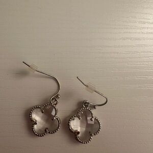 Clear Clover Drop Earrings in Silver-Tone